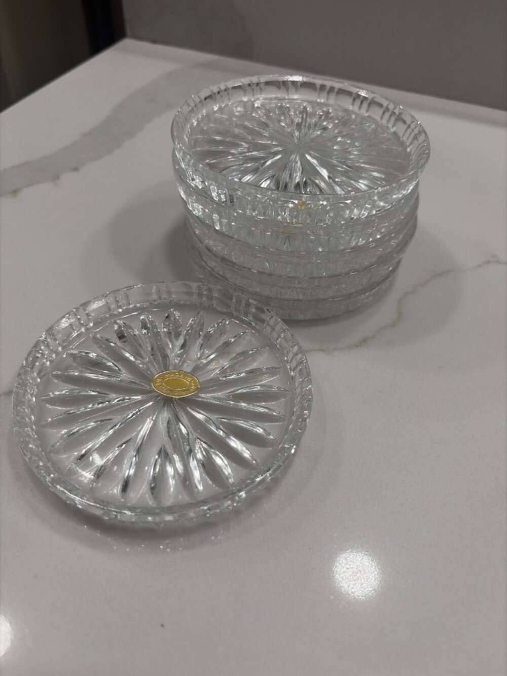 Vintage Crystal Coasters Set of 6 Star Pattern Made in Germany